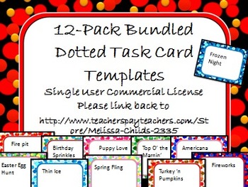 Preview of Bundled 12-set Pack Themed Dots Task Card/Scoot Card Templates