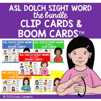 Preview of Bundled ASL Dolch Sight Word Clip Cards & Boom Cards for Distance Learning