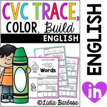 Preview of Bundled CVC Trace, Color, Build words for Short Vowels a e i o u