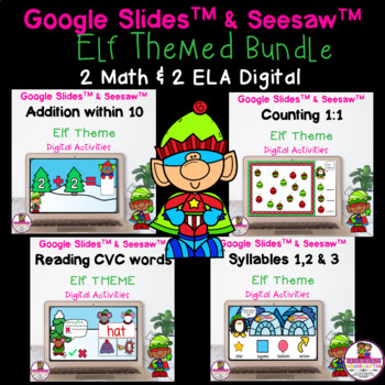 Preview of Bundled Elf Theme Ela & Math Google & Seesaw Distance Learning