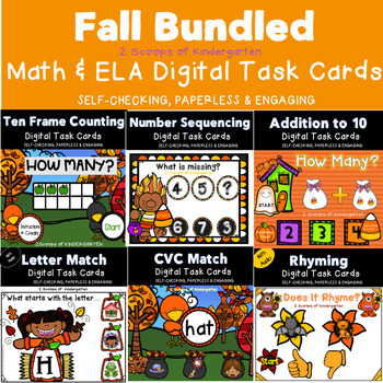 Preview of Bundled Fall Math & ELA Task Cards Power Point Games