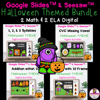 Preview of Bundled Halloween Themed ELA & Math Google & Seesaw Distance Learning