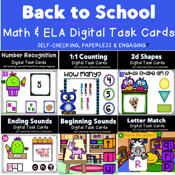 Preview of Bundled Kindergarten Digital Back to School Math & Literacy Power Point Games