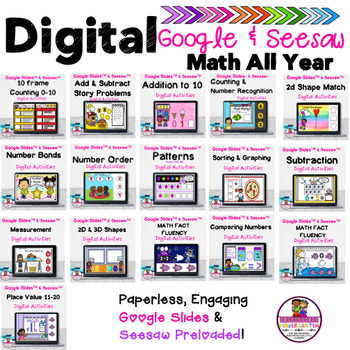 Preview of Bundled Kindergarten Math All Year Google Slides/Seesaw