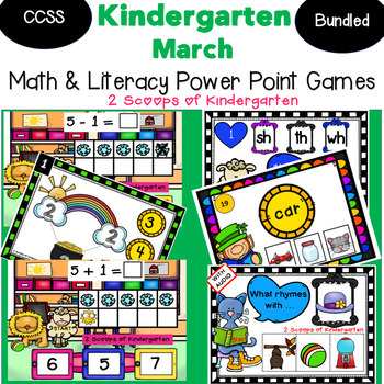 Preview of Bundled March Kindergarten Math & Literacy Power Point Games (Distance Learning)
