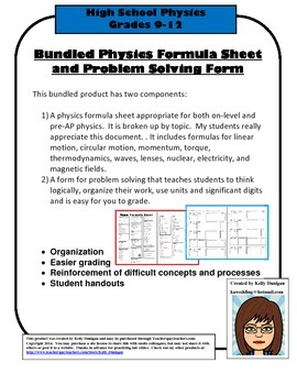Preview of Bundled Physics Formula Chart and Problem Solving Form