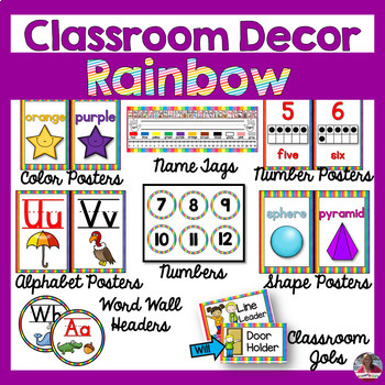 Preview of Colorful Rainbow Classroom Decor BUNDLE