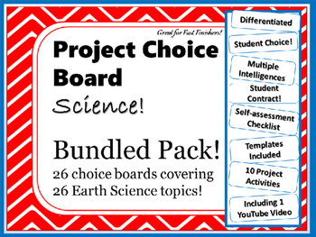 Preview of Bundled! Science Project Choice Board: 26 Earth Science Topics