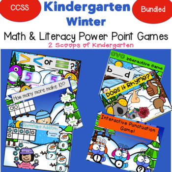 Preview of Bundled Winter Kindergarten Math & ELA Power Point Games