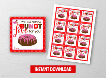 Preview of Bundt Cake Valentine Card, Bakery Cake Square Tag, School Exchange