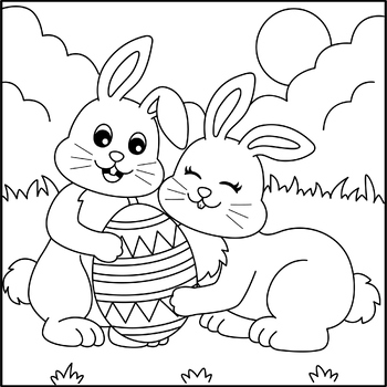 Bunny And Rabbit With Egg Coloring Page Sheet - Spring Activities Art ...