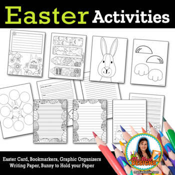 Preview of Easter Activities for Elementary Students. Bunny Writing and Coloring Sheets