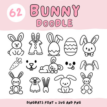 Preview of Bunny Doodle Font + Outline Clipart