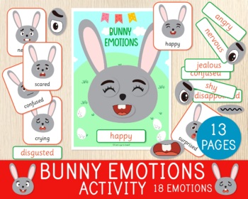 Preview of Bunny Emotions Activity, Easter Game, Easter Rabbit, Emotions For Kids, Autistic