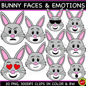Preview of Bunny Faces And Emotions Clipart