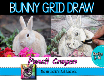 Preview of Bunny Grid Drawing Art Lesson, Easter Art Project