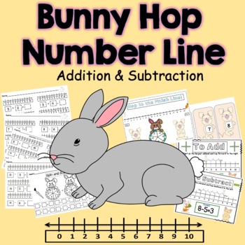 Preview of Number Line Addition & Subtraction Bunny Hop K.OA.2, 1.OA.1