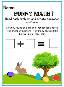 Preview of 3 Easter | Spring Bunny Math Worksheets! Addition Subtraction Number Sentences