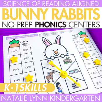 Preview of Bunny Rabbits Themed Phonics Literacy Centers Kindergarten First Grade Easter