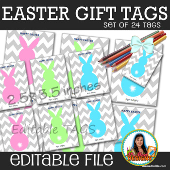 Preview of Easter Tags Printable and Editable Bunny Tags, , Easter Gift Favor 24 Tags