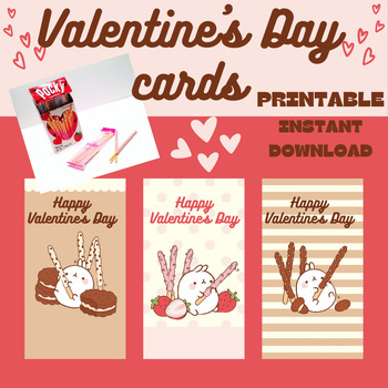 Preview of Bunny Valentine's Day Cards Pocky Chocolate Candy Sticks Treat Card