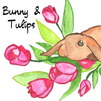 Preview of Bunny and Tulips Watercolor Clip Art, Classroom Decor (Fairychamber Design)