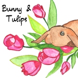 Bunny and Tulips Watercolor Clip Art, Classroom Decor (Fai