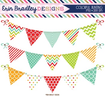 Bunting Clipart Red Green Orange Blue Banner Flag Clip Art Digital Graphics