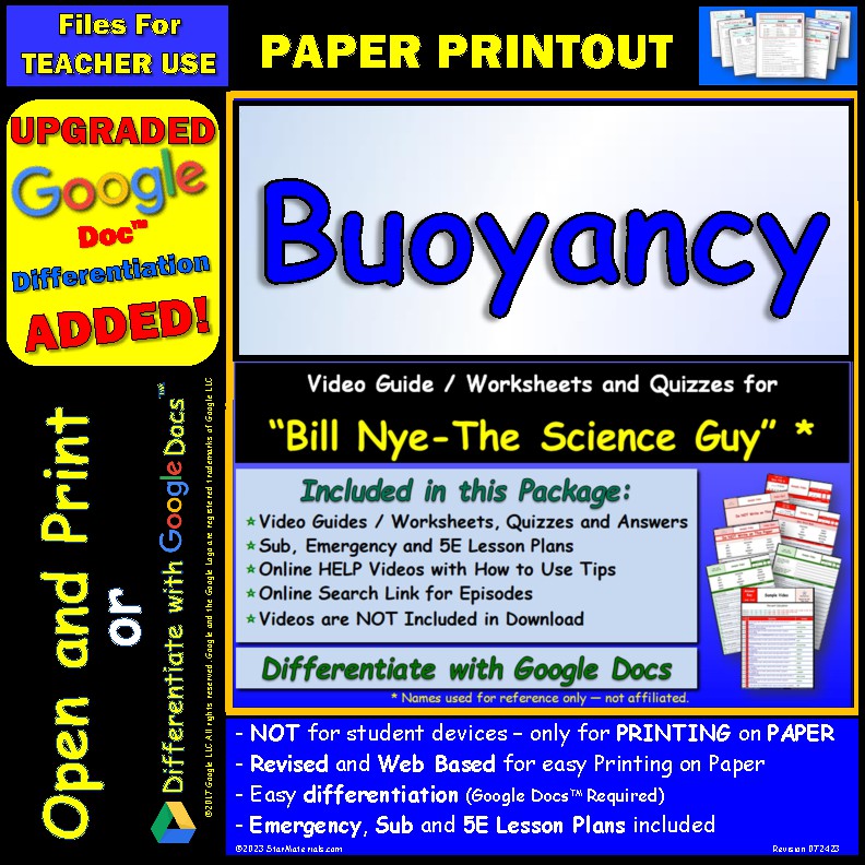 Differentiated Video Worksheet Quiz Ans for Bill Nye Buoyancy