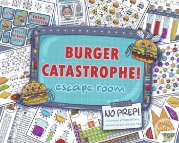 Preview of Burger Catastrophe Escape Room | Printable Science Game for Kids | Treasure Hunt