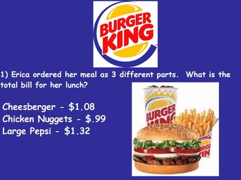 Preview of Real World Math (ACTIVE BOARD) - Burger King CBI; Life Skills Math