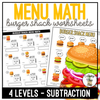 Preview of Burger Shack Menu Math Subtraction Worksheets