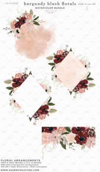 Watercolor Burgundy Blush Flowers Clipart