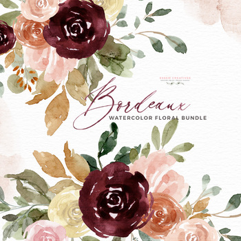 Download Burgundy Watercolor Flowers Clipart Graphics Fall Autumn Floral Wreath Graphic