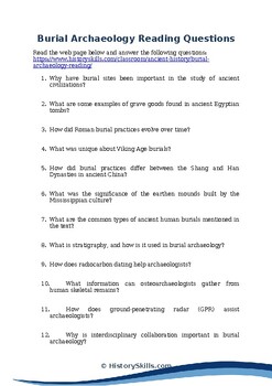 Preview of Burial Archaeology Reading Questions Worksheet