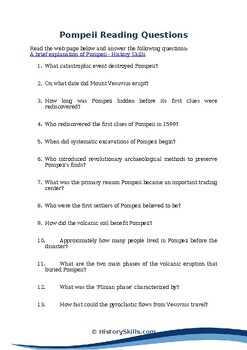 Preview of Burial and Rediscovery of Pompeii Reading Questions Worksheet