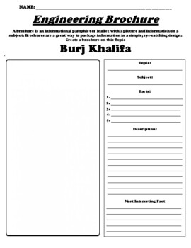 Preview of Burj Khalifa "Informational Brochure" WebQuest & Worksheet
