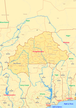 Preview of Burkina Faso map with cities township counties rivers roads labeled