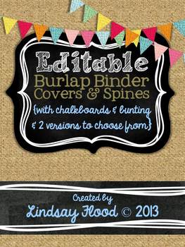 Preview of Burlap Binder Covers & Spines: Chalkboards & Bunting {Editable}