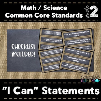 Preview of Burlap & Chalk Common Core -"I Can" Statements - Math & Science- 2nd grade