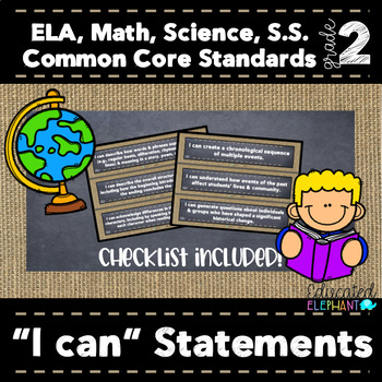 Preview of Burlap Chalk "I Can" Statements Bundle - 2nd - ELA, Math, Science & S.S.