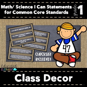 Preview of Burlap & Chalk "I Can" Statements & Checklist - Math & Science - 1st Grade