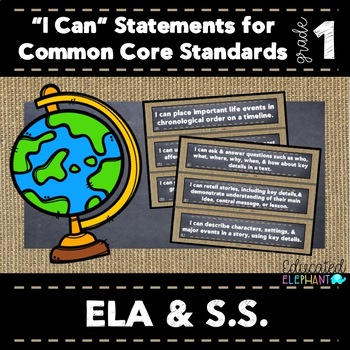 Preview of Burlap Chalk " I Can" Statements - ELA & Social Studies - 1st Grade