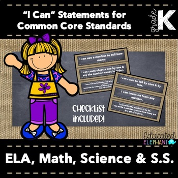 Preview of Burlap Chalk "I Can" Statements - Kindergarten-ELA, Math, Science & S.S.