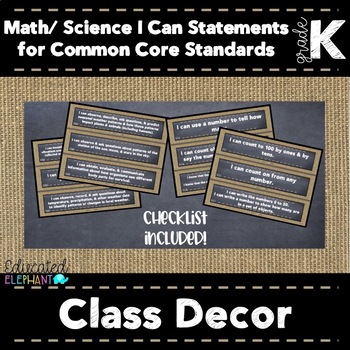 Preview of Burlap Chalk "I Can" Statements for Common Core - Math & Science - Kindergarten