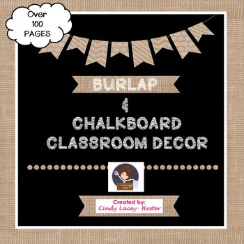 Preview of Burlap & Chalkboard Classroom Theme Decor Bundle - EDITABLE