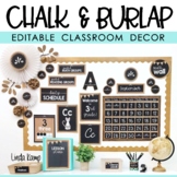 Burlap and Chalkboard Farmhouse Classroom Decor EDITABLE