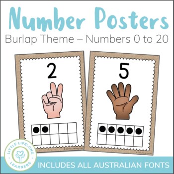 Preview of Burlap Number Posters - Early Years Classroom Decor - 0 to 20