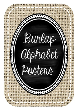 Preview of Burlap and Chalkboard Alphabet Posters with Pictures