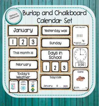 Preview of Calendar Set-Burlap and Chalkboard Theme